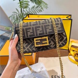 Fendi Black and Gold Chain Shoulder Bag